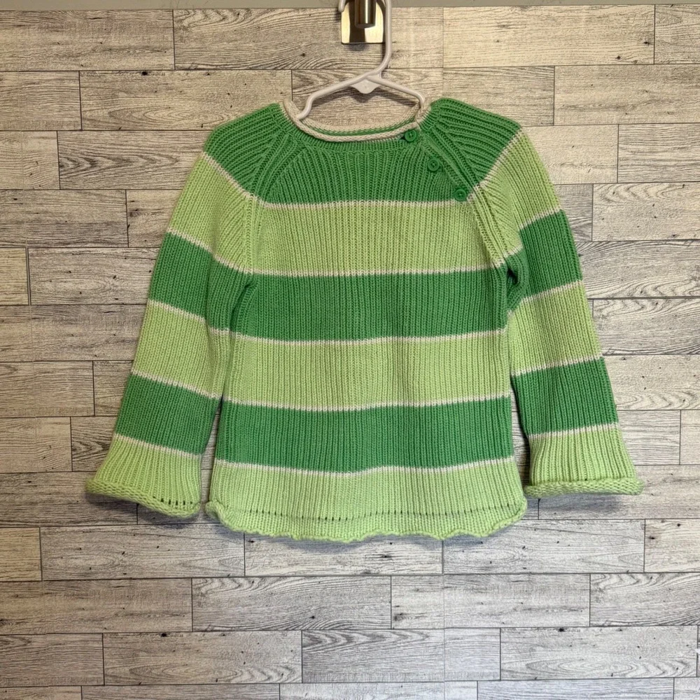 The Childrens Place Girls Green Striped Knit Sweater Sz-4T Buttons, Soft, Cozy‎